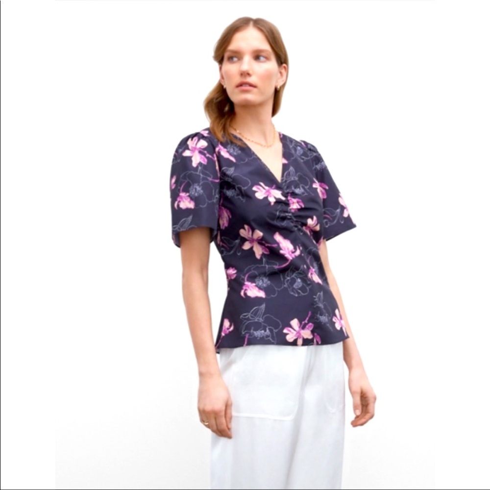 Club Monaco Rouched front shirt chemise floral navy